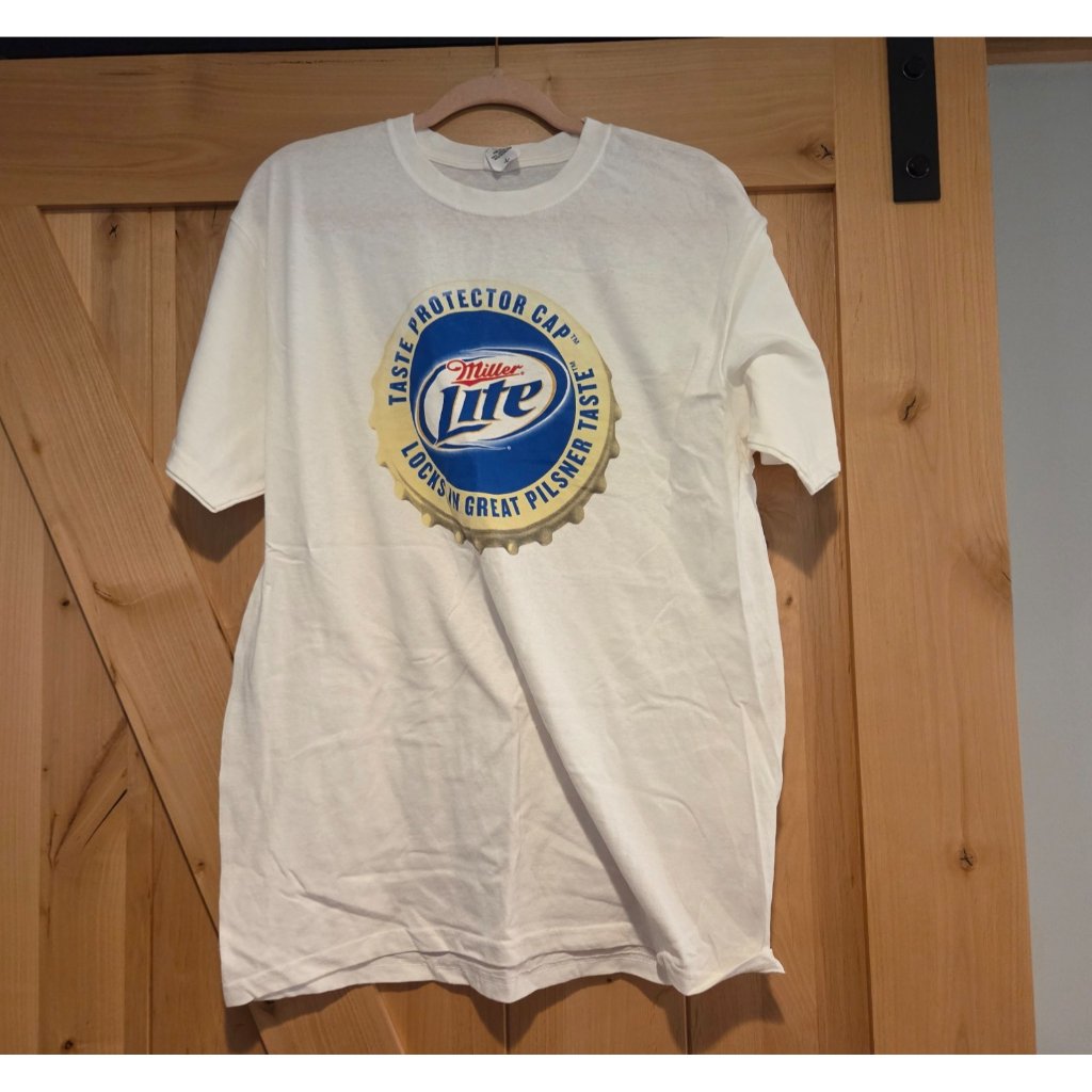 Miller Lite Shirt Men L White Blue Taste Protector Cap Pilsner Beer Short Sleeve